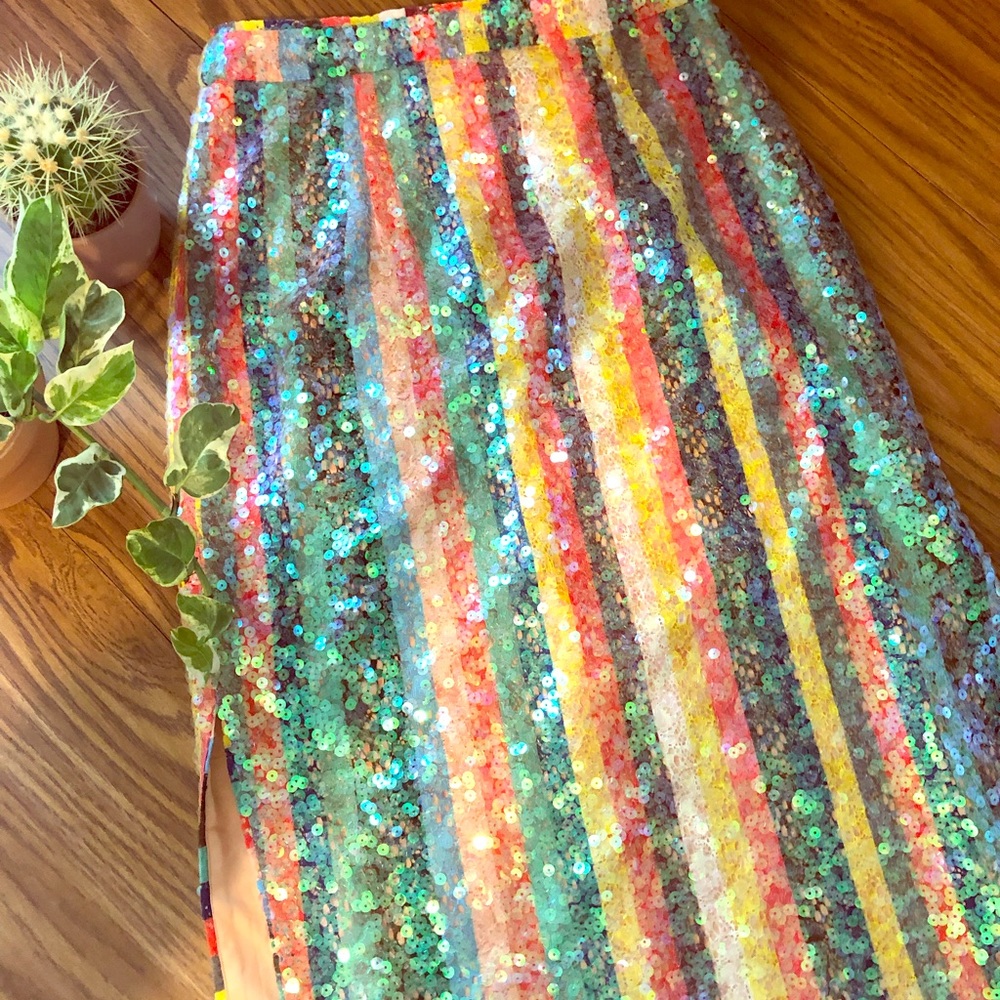 Anthropologie rainbow sequin skirt